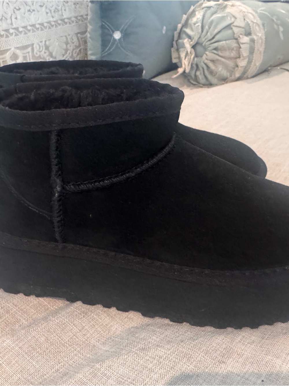 UGG Black Suede Short Shearling Ankle Booties